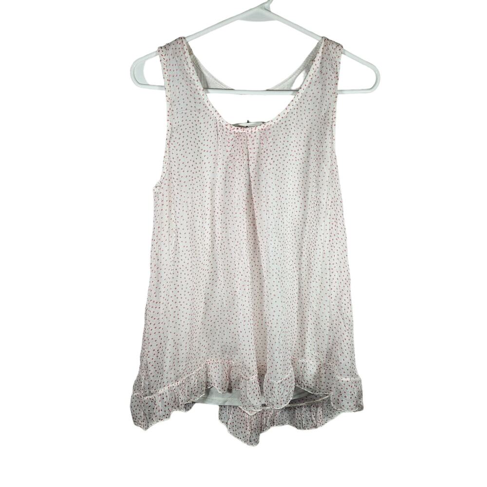 Tendenze Tank Top 100% Silk‎ Blouse White Pink Polka Dot Sheer Silk NWT Med